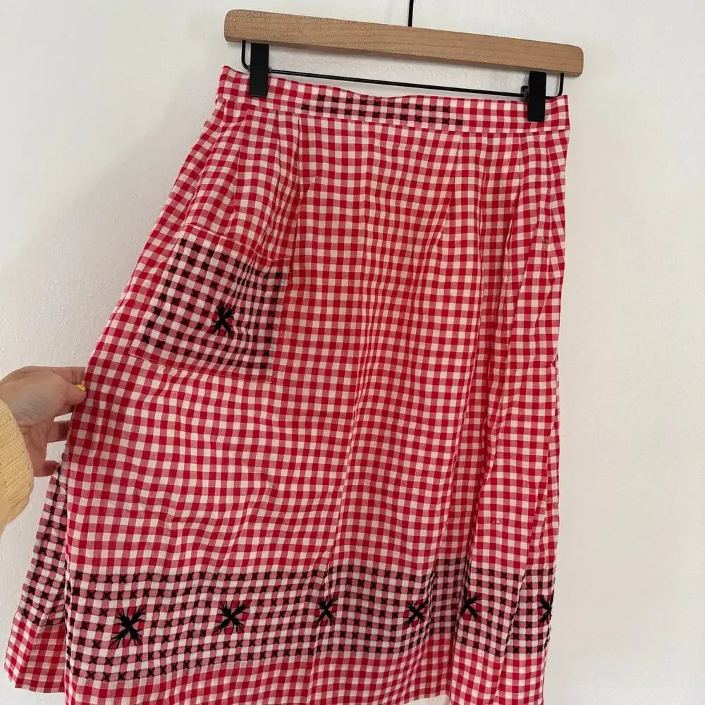 Vintage Women's Red White Gingham Cotton Waist Apron